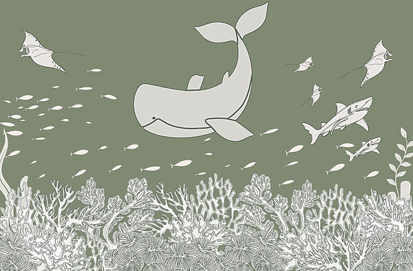 Wale und Fische schwimmen im Meer Wale und Fische schwimmen im Meer