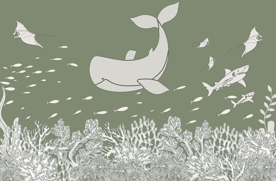 Wale und Fische schwimmen im Meer
