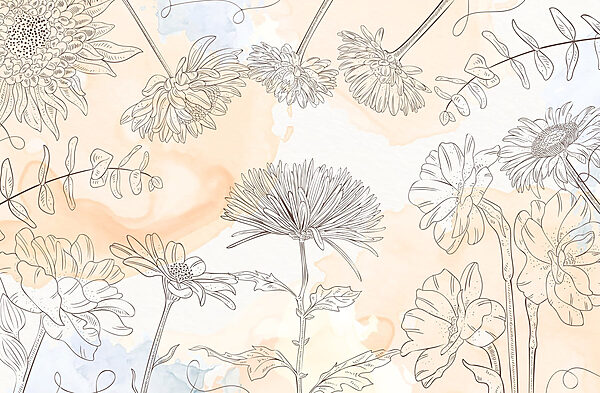 Zeichnung von Blumen auf einem Aquarellhintergrund Zeichnung von Blumen auf einem Aquarellhintergrund