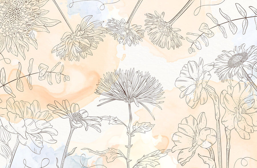 Zeichnung von Blumen auf einem Aquarellhintergrund