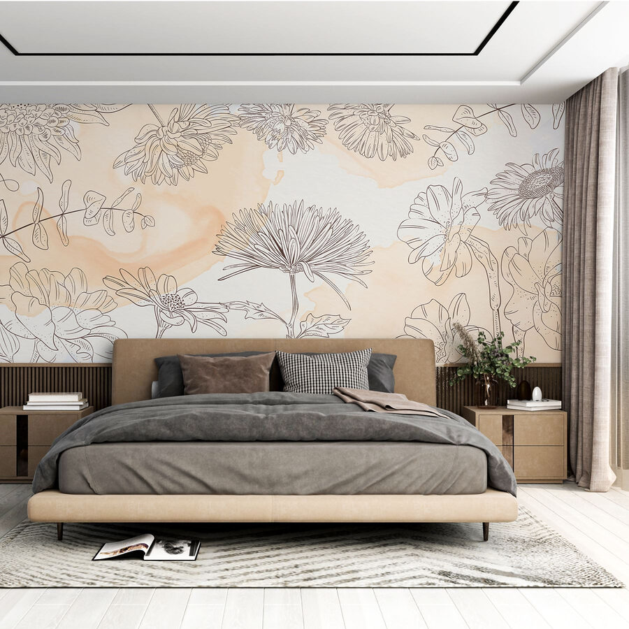 Zeichnung von Blumen auf einem Aquarellhintergrund