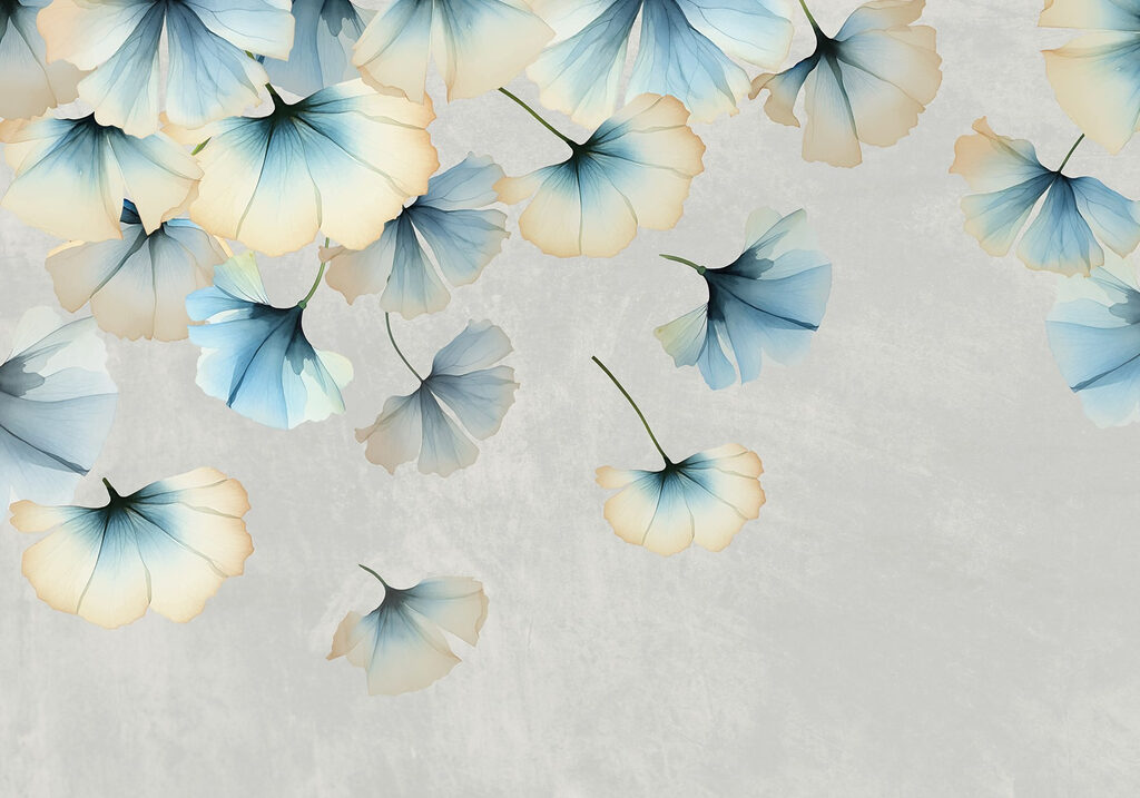 Gruppe von Blumen, die in der Luft fliegen Gruppe von Blumen, die in der Luft fliegen