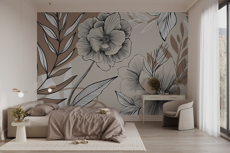 Künstlerische florale Linienzeichnung