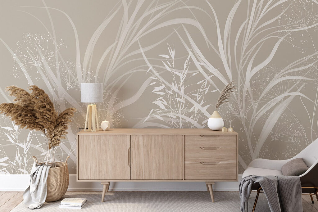 White floral design on a grey background