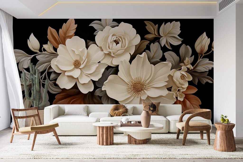 Group of white flowers with brown leaves