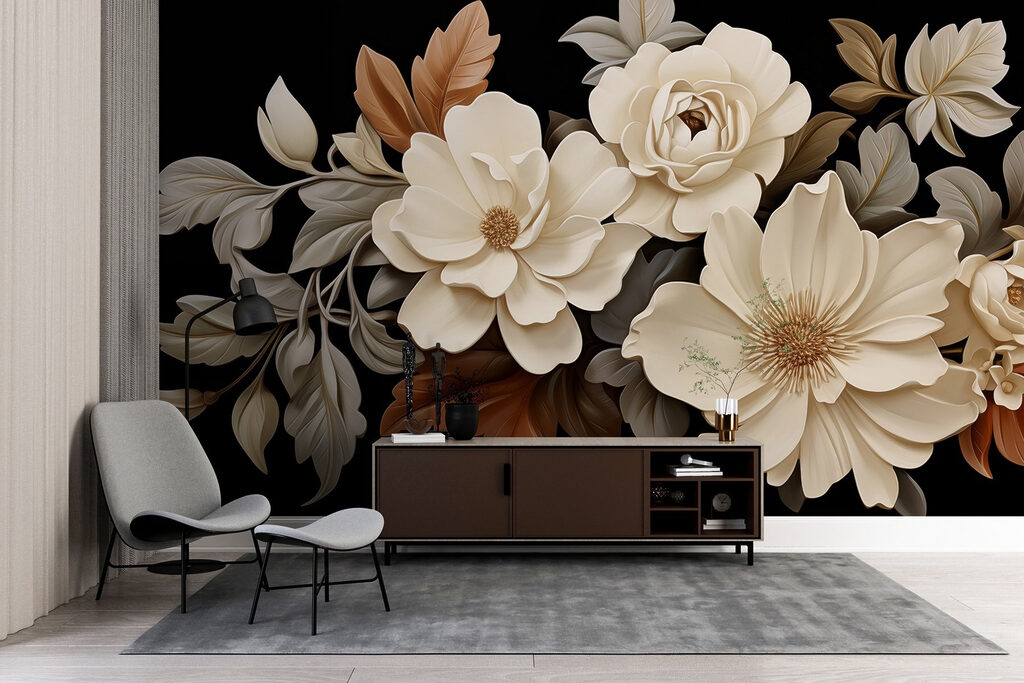Group of white flowers with brown leaves