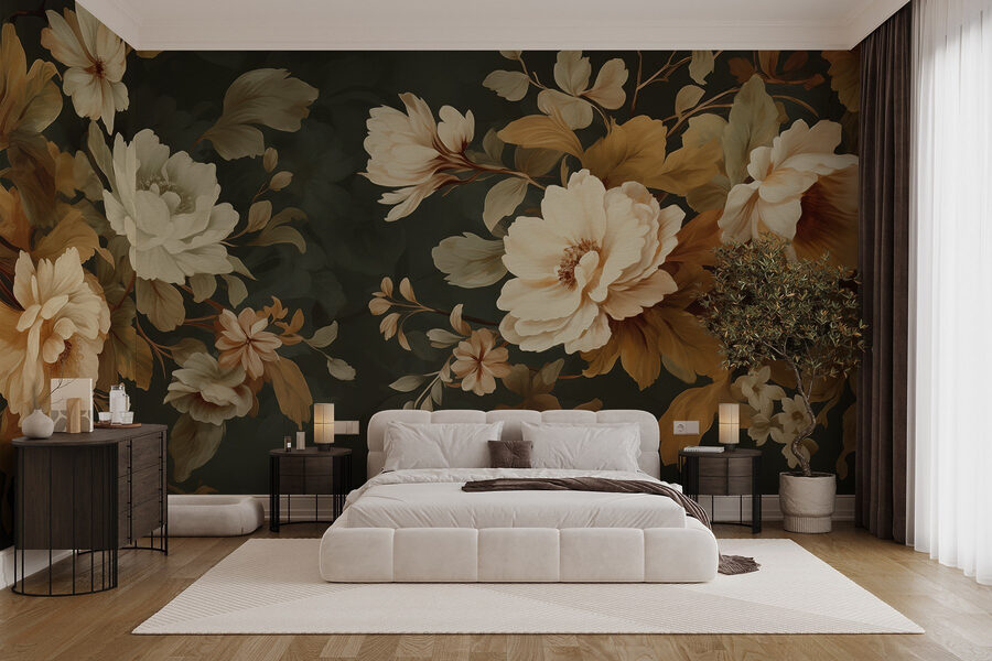 Elegantes Blumenarrangement auf dunklem Hintergrund