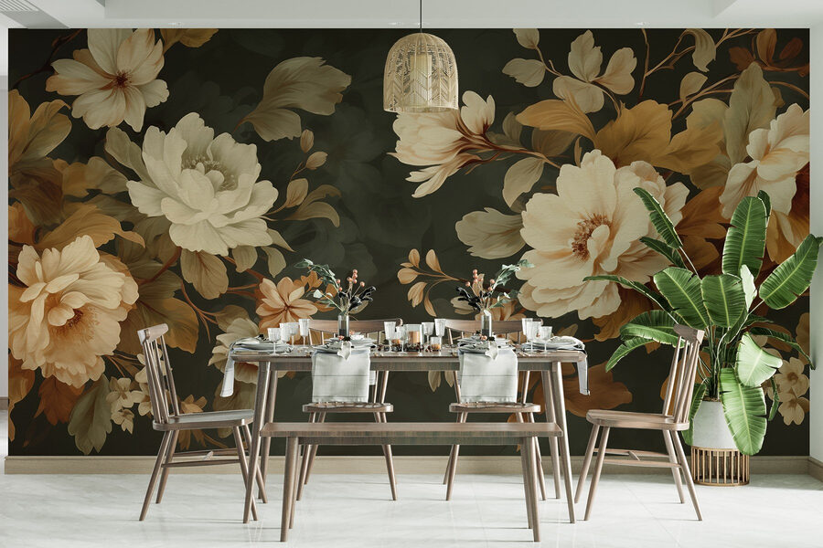 Elegantes Blumenarrangement auf dunklem Hintergrund