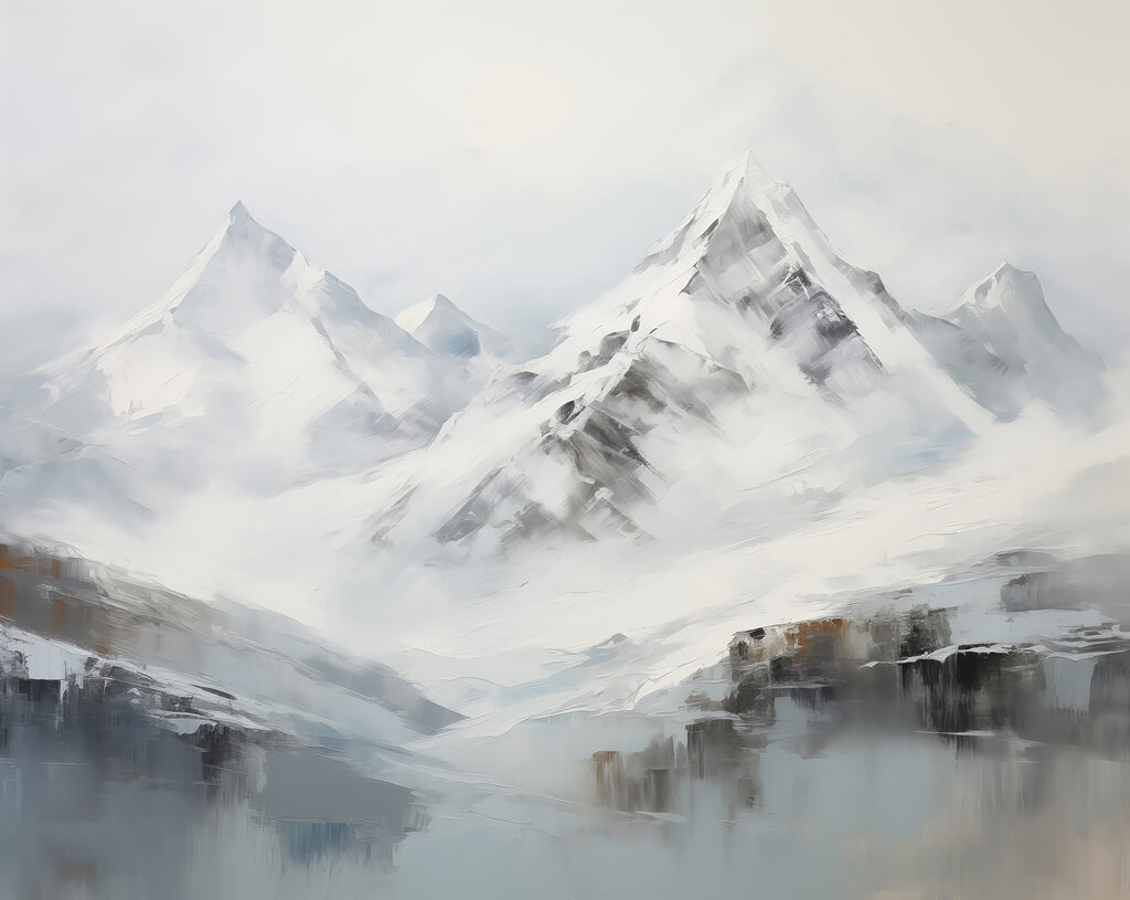 Gemälde einer verschneiten Bergkette Gemälde einer verschneiten Bergkette