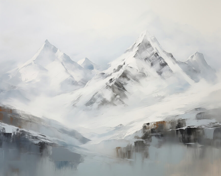 Gemälde einer verschneiten Bergkette