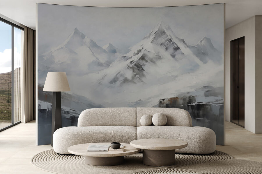 Gemälde einer verschneiten Bergkette