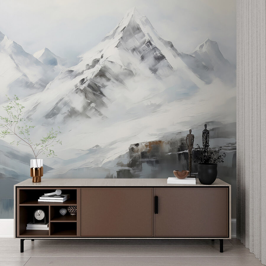 Gemälde einer verschneiten Bergkette