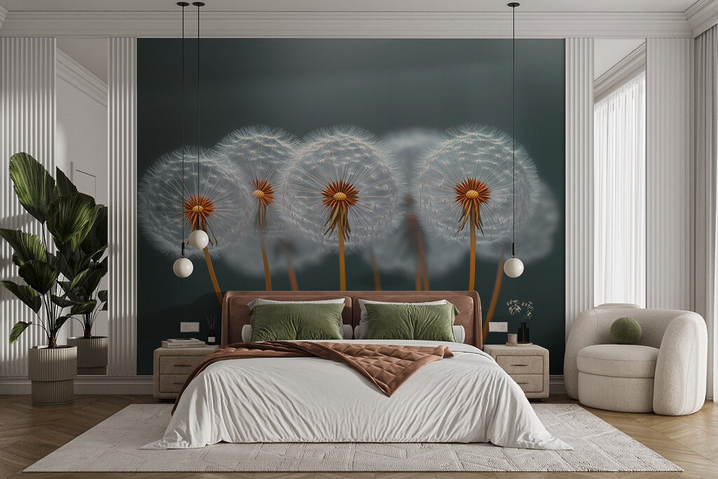 Group of dandelions with seeds