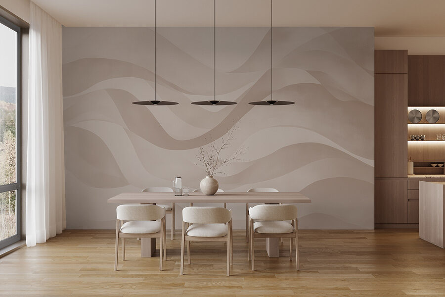 Fototapeten Weißer und rosa Hintergrund mit Wellenlinien – Bild 2