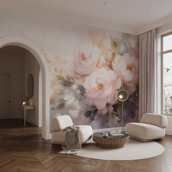 Malerei von Blumen auf einer weißen Fläche Malerei von Blumen auf einer weißen Fläche