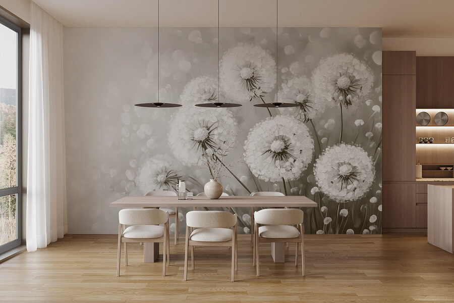 Gruppe von Löwenzahn mit weißen Blüten