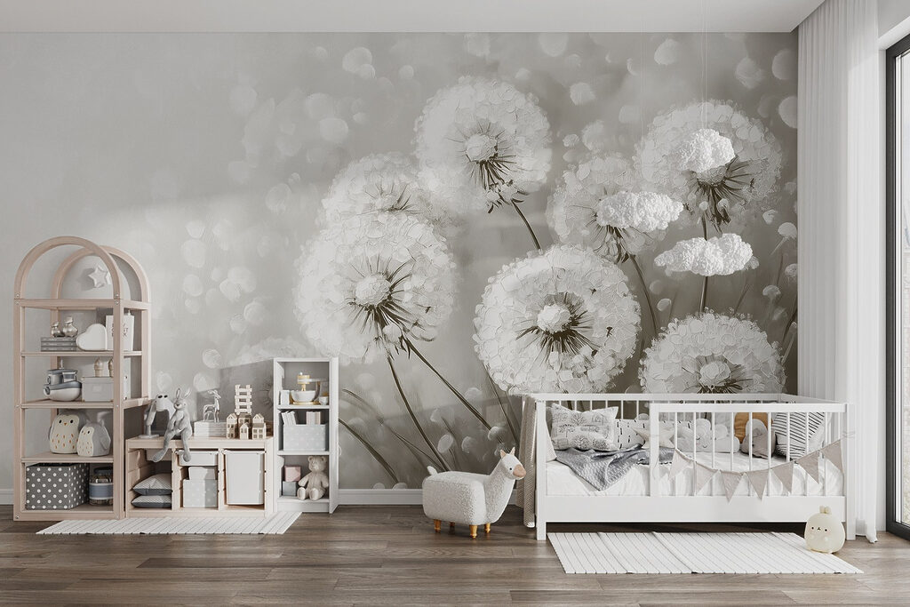 Group of dandelions with white flowers
