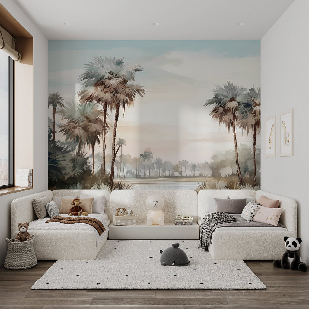 Water and palm trees by a river