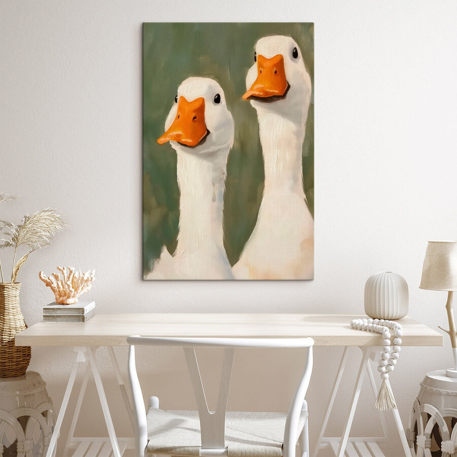 Gemälde von zwei weißen Enten