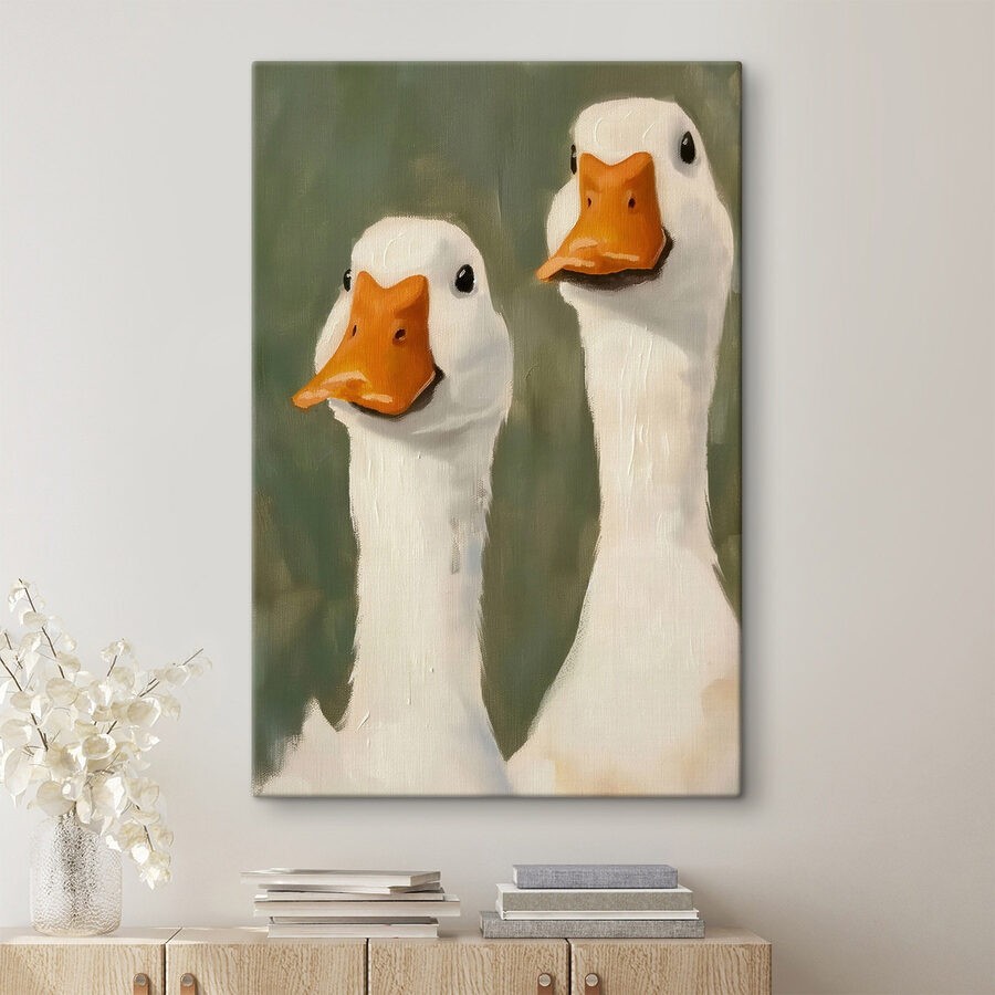 Gemälde von zwei weißen Enten
