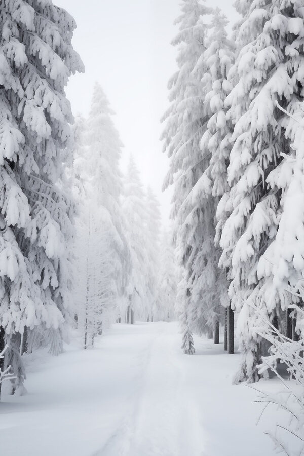 Verschneiter Weg mit Bäumen Verschneiter Weg mit Bäumen