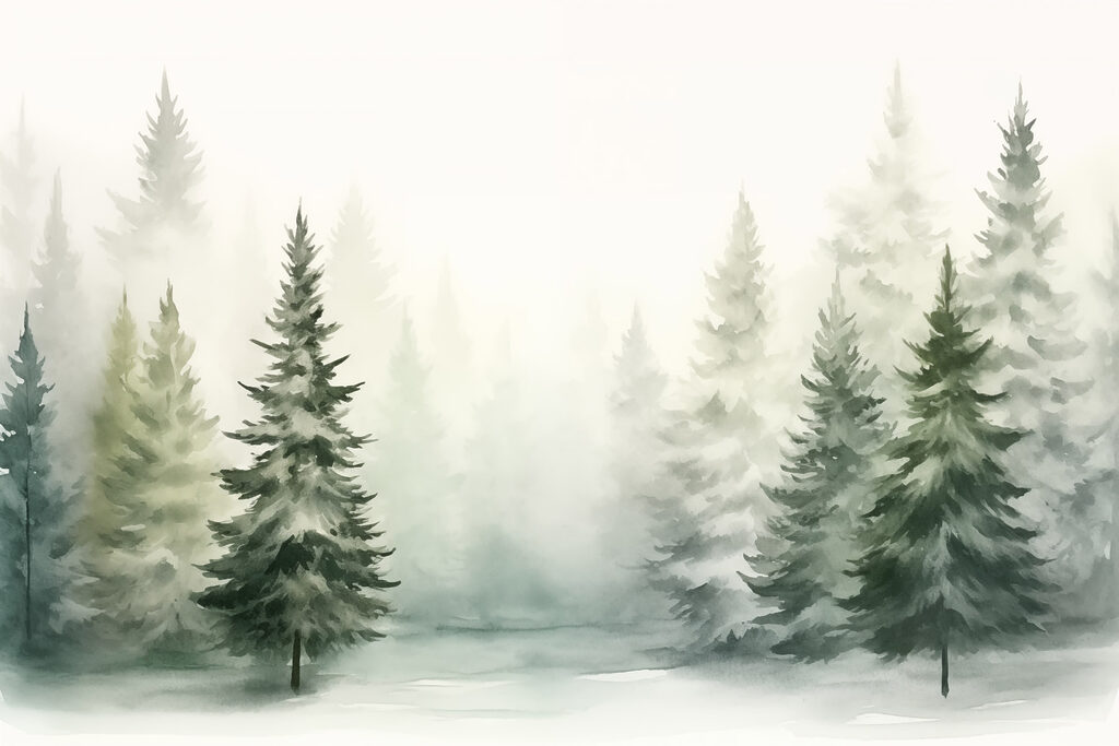 Watercolor of trees in a forest