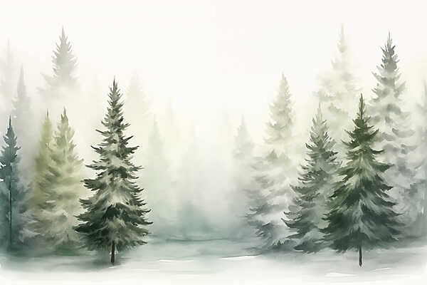 Aquarell von Bäumen in einem Wald Aquarell von Bäumen in einem Wald