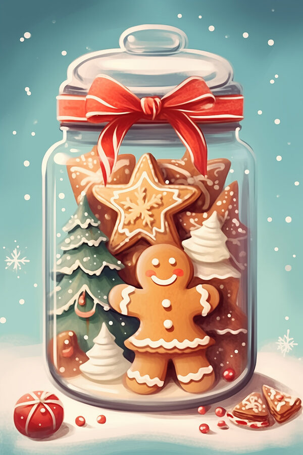 Jar of cookies with a red bow