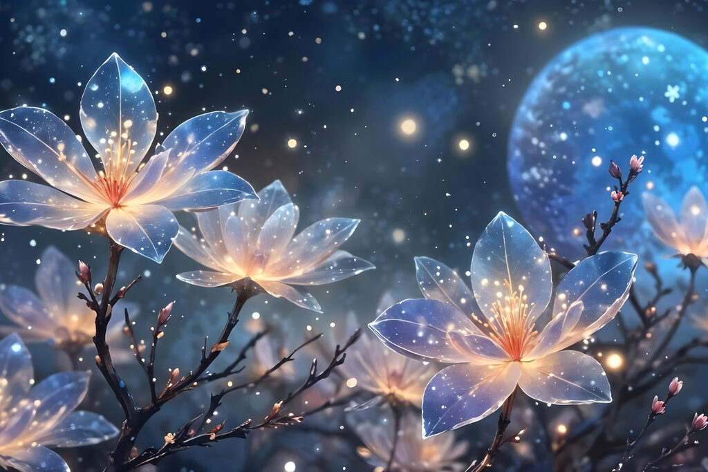 Group of flowers with glowing lights on them