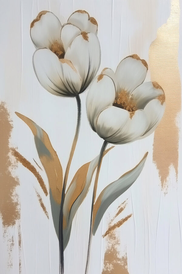 Malerei von Blumen auf einer weißen Fläche Malerei von Blumen auf einer weißen Fläche