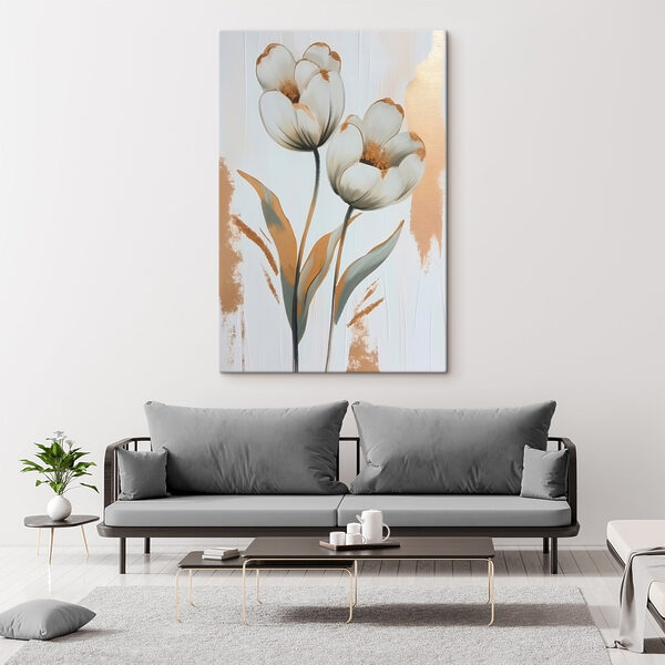 Malerei von Blumen auf einer weißen Fläche Malerei von Blumen auf einer weißen Fläche