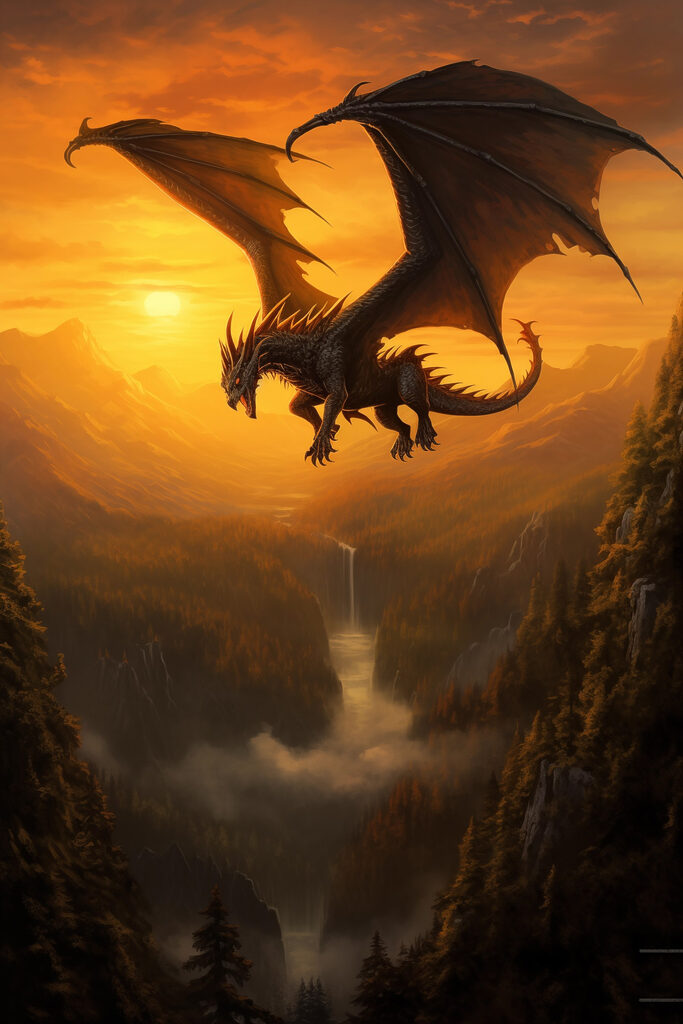 Dragon flying over a valley Dragon flying over a valley