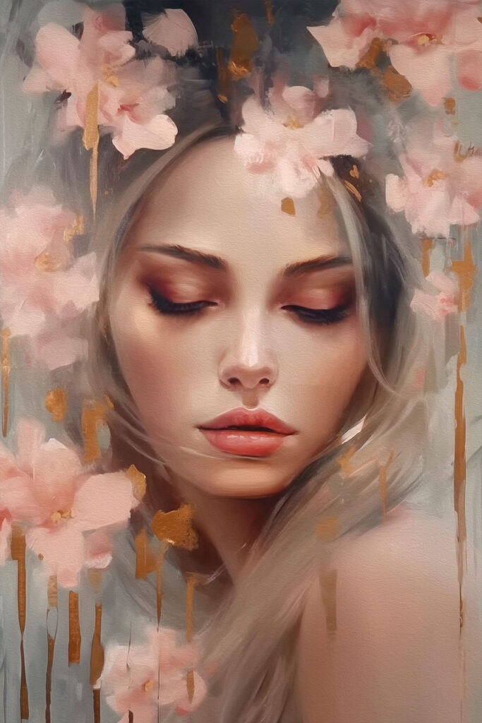 Painting of a woman with flowers in her hair