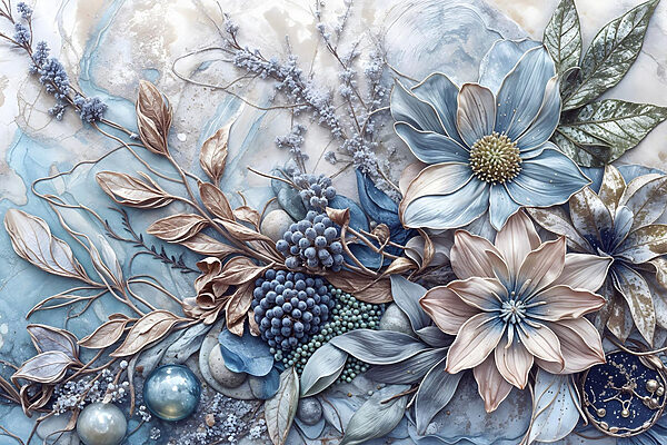 Floral arrangement in cool tones