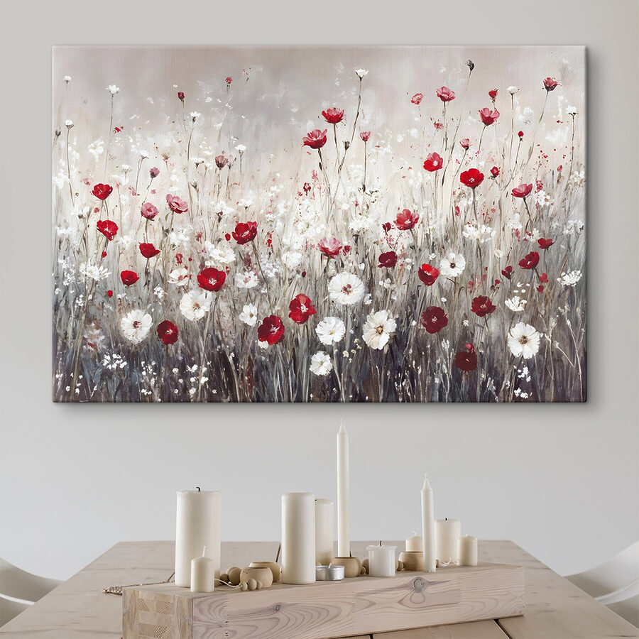 Malerei von roten und weißen Blumen