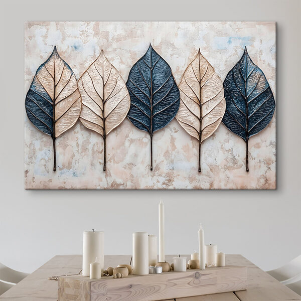 Row of leaves on a marble surface Row of leaves on a marble surface