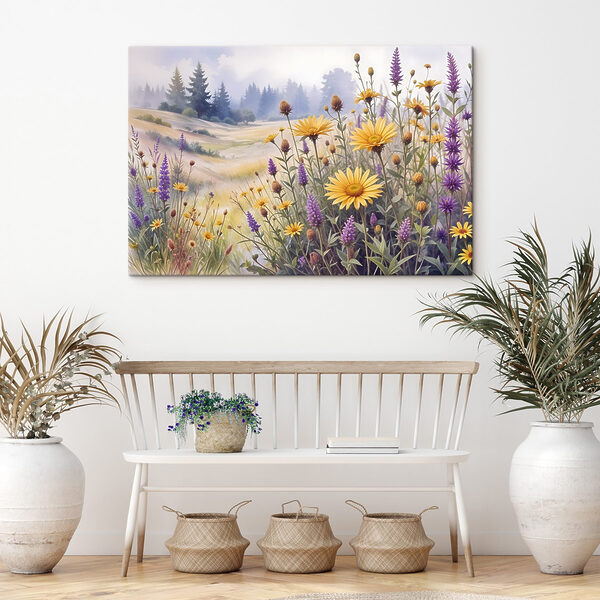 Feld mit Blumen und Gras Feld mit Blumen und Gras