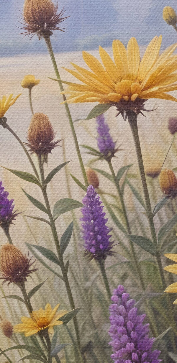 Feld mit Blumen und Gras Feld mit Blumen und Gras