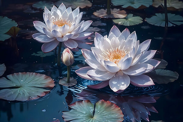 Gruppe von weißen Blumen in einem Teich Gruppe von weißen Blumen in einem Teich