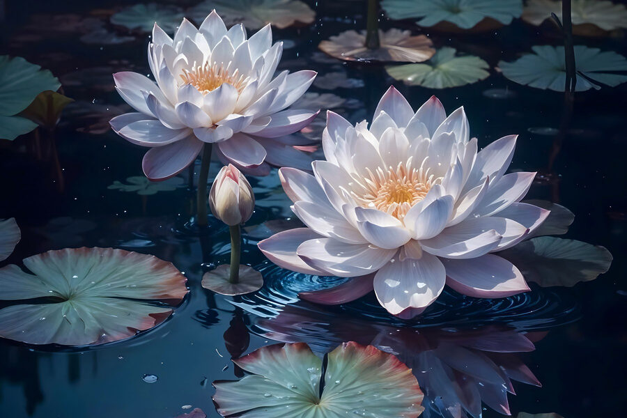 Gruppe von weißen Blumen in einem Teich