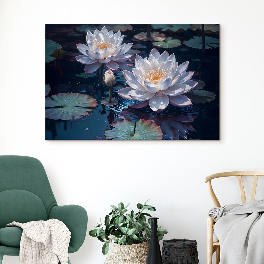 Gruppe von weißen Blumen in einem Teich