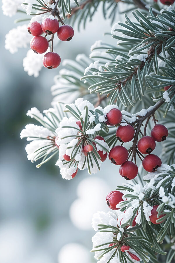 Winterbeeren inmitten von frostigen Zweigen. Winterbeeren inmitten von frostigen Zweigen.