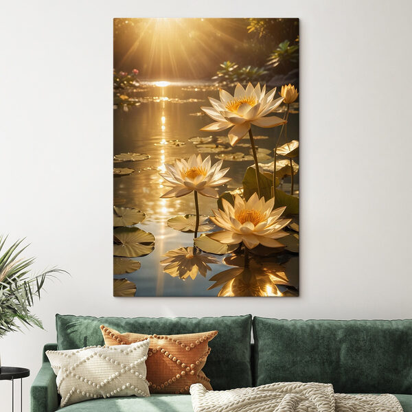 Gruppe von weißen Blumen in einem Teich Wandbilder Gruppe von weißen Blumen in einem Teich