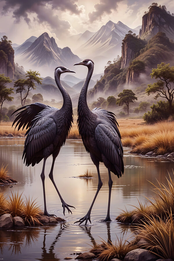 Zwei Vögel stehen in einem Fluss Zwei Vögel stehen in einem Fluss