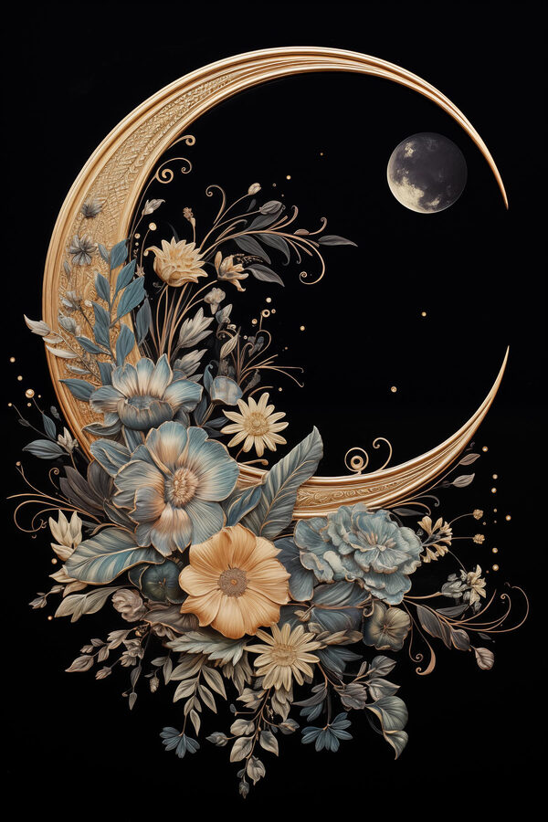 Mond mit Blumen und Blättern Mond mit Blumen und Blättern