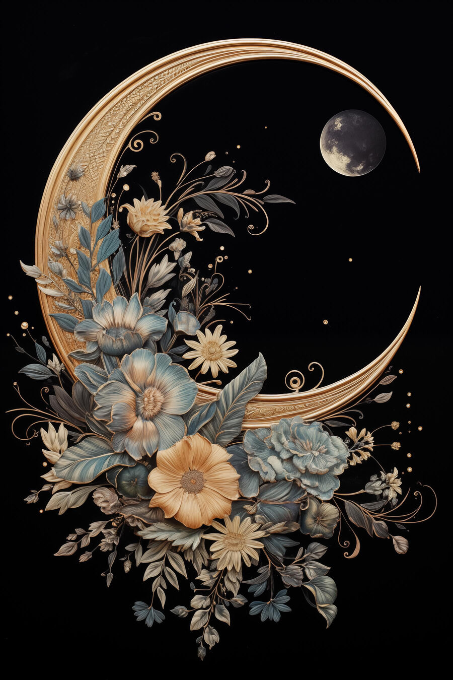 Mond mit Blumen und Blättern Mond mit Blumen und Blättern