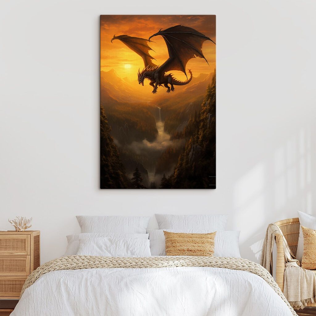 Dragon flying over a valley Dragon flying over a valley