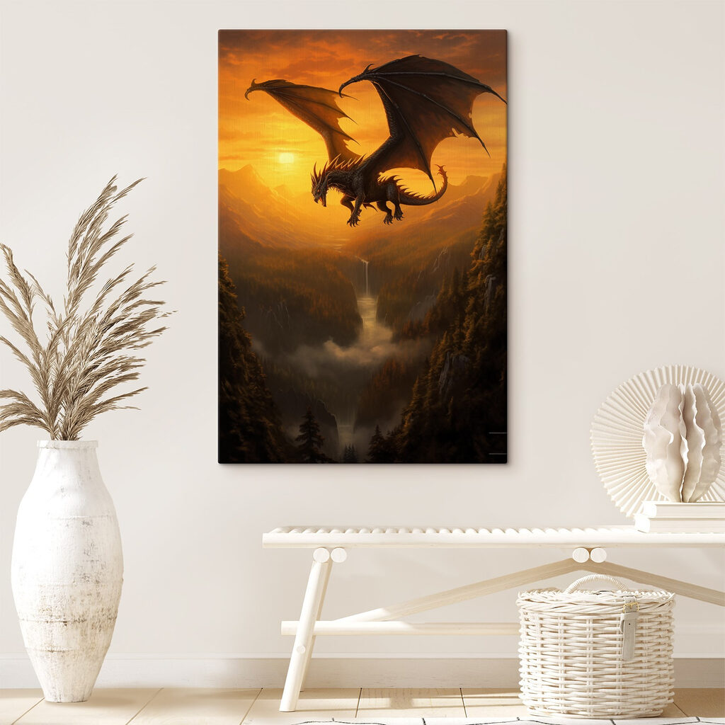 Dragon flying over a valley Dragon flying over a valley