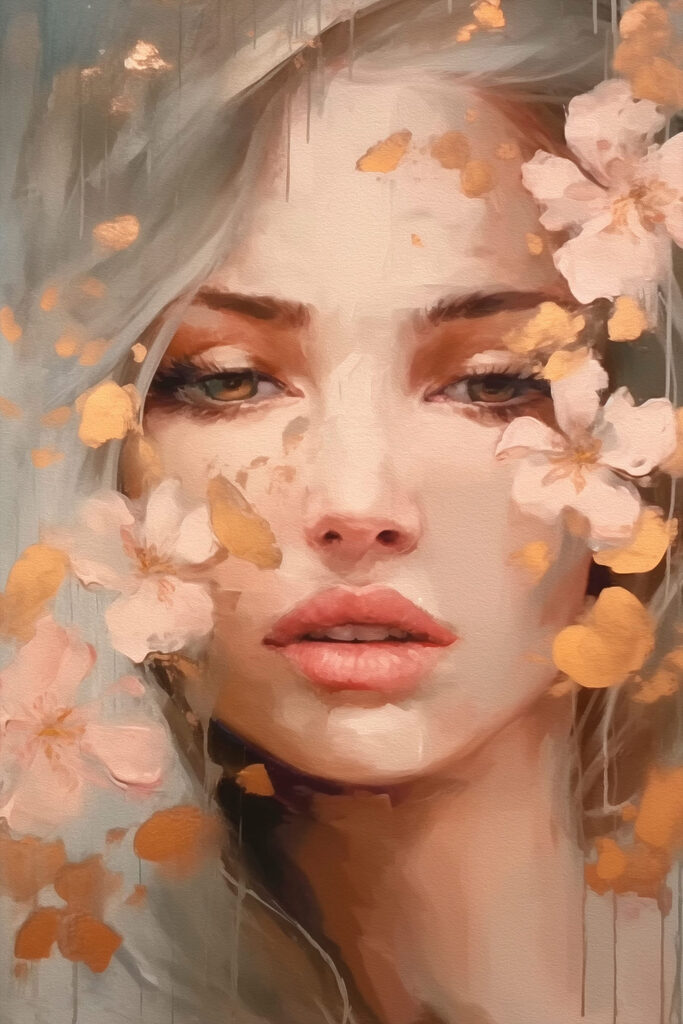 Woman with flowers around her face Woman with flowers around her face