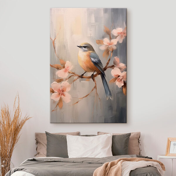 Vogel auf einem Zweig mit Blumen Vogel auf einem Zweig mit Blumen